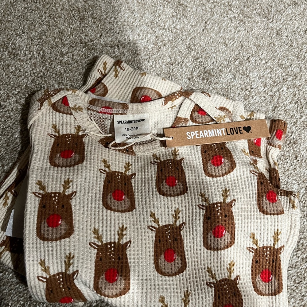 SpearmintLOVE Kids Reindeer Pajama Set - Cream and Brown